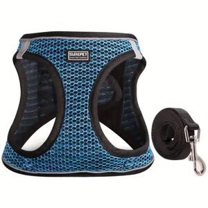 XS Surepet Medium Blue & Black Pet Dog Cat Rabbit Harness w/ Clippable Leash